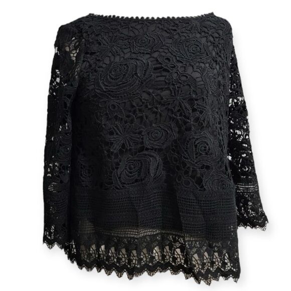 VERTIGO PARIS Boatneck Lace Top L Black VT34822 - Picture 3 of 6